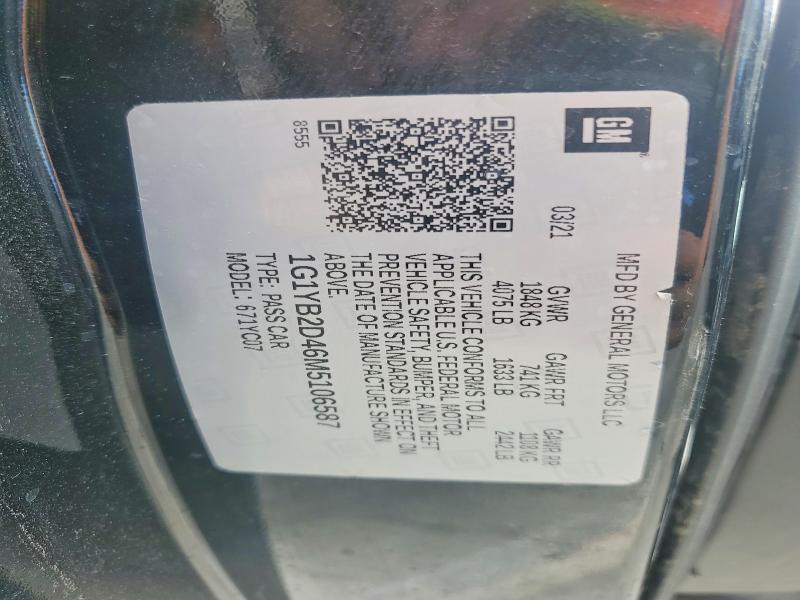 Aukcja sprzedaży 2021 Chevrolet Corvette, vin: 1G1YB2D46M5106587, numer aukcji: 61022276