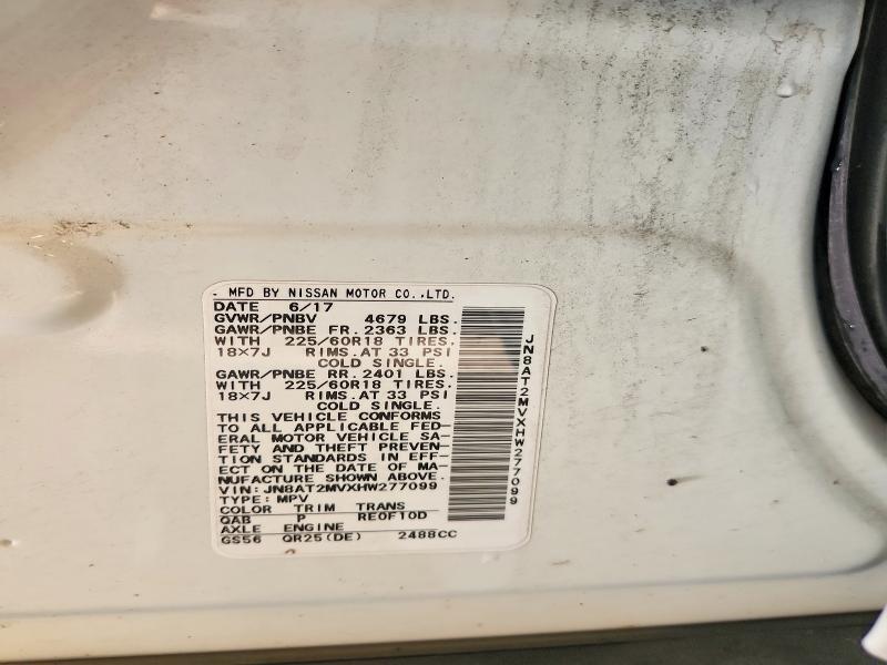 2017 Nissan Rogue მანქანა იყიდება აუქციონზე, vin: JN8AT2MVXHW277099, აუქციონის ნომერი: 95587355