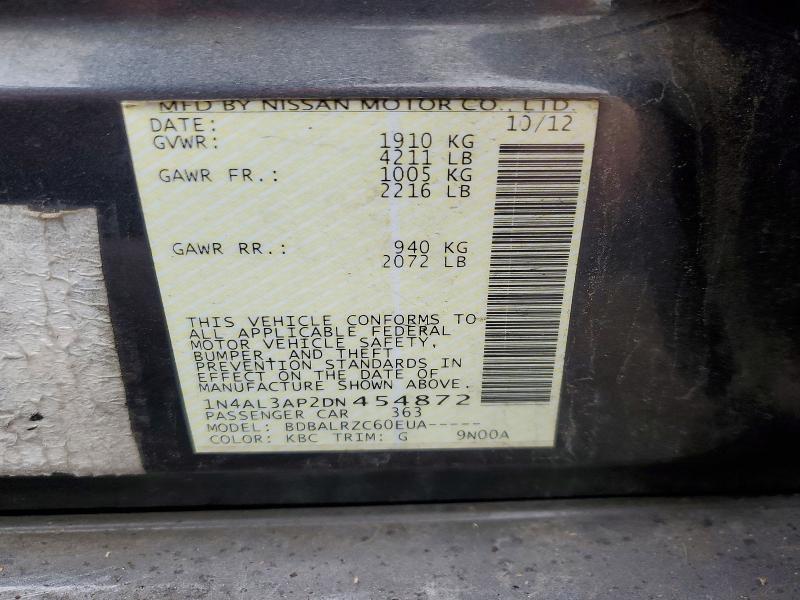 2013 Nissan Altima მანქანა იყიდება აუქციონზე, vin: 1N4AL3AP2DN454872, აუქციონის ნომერი: 60389766