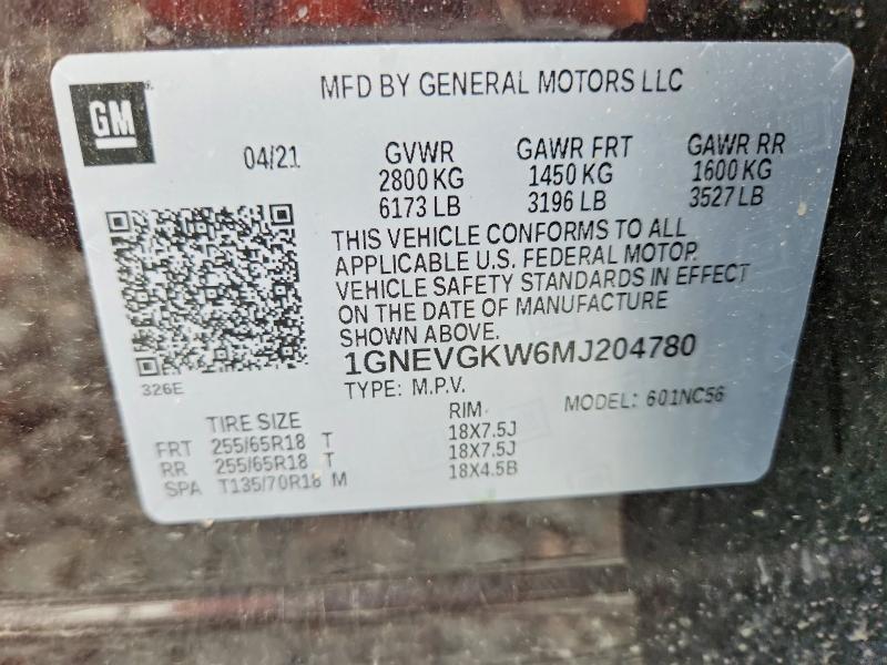 Продажа на аукционе авто 2021 Chevrolet Traverse, vin: 1GNEVGKW6MJ204780, номер лота: 62073446