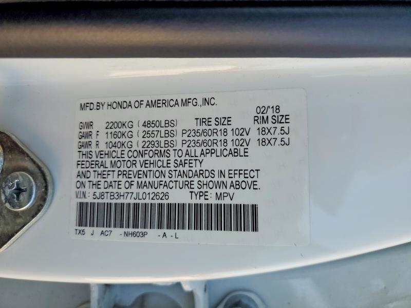 2018 Acura Rdx მანქანა იყიდება აუქციონზე, vin: 5J8TB3H77JL012626, აუქციონის ნომერი: 61850276
