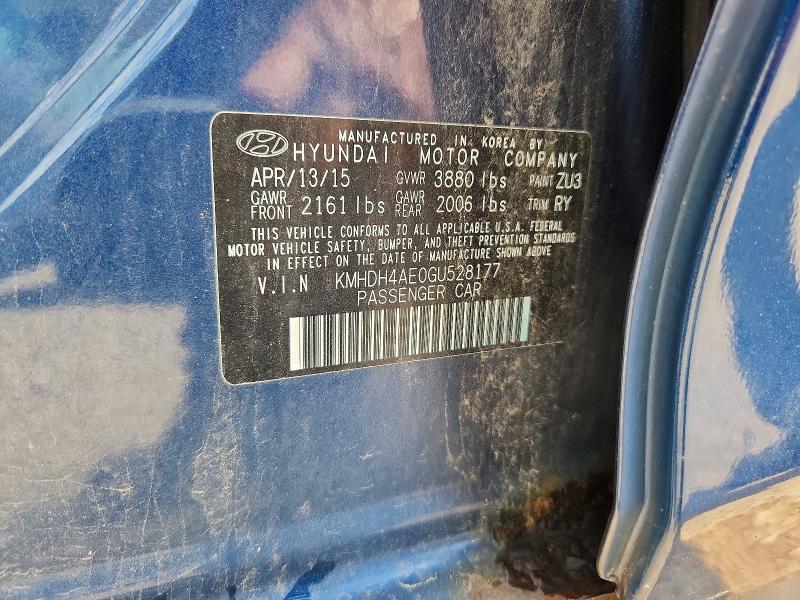 Продаж на аукціоні авто 2016 Hyundai Elantra, vin: KMHDH4AE0GU528177, номер лоту: 59033966
