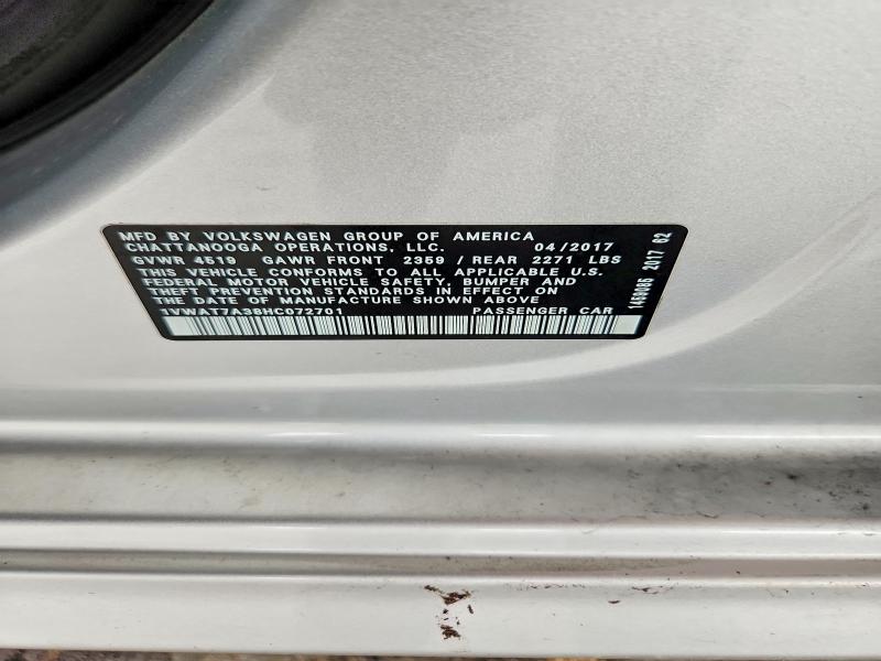 62651856 :رقم المزاد ، 1VWAT7A38HC072701 vin ، 2017 Volkswagen Passat مزاد بيع