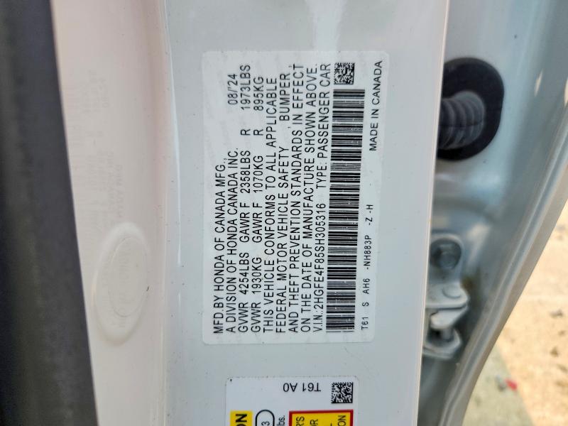 2025 Honda Civic მანქანა იყიდება აუქციონზე, vin: 2HGFE4F85SH305316, აუქციონის ნომერი: 60567856