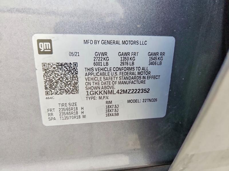 Aukcja sprzedaży 2021 Gmc Acadia, vin: 1GKKNML42MZ222352, numer aukcji: 61194006