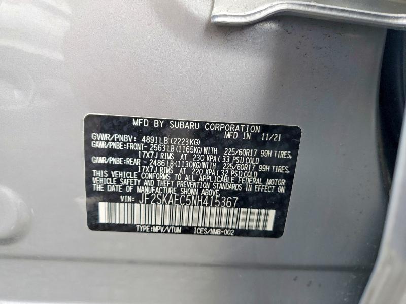 59711626 :رقم المزاد ، JF2SKAEC5NH415367 vin ، 2022 Subaru Forester مزاد بيع