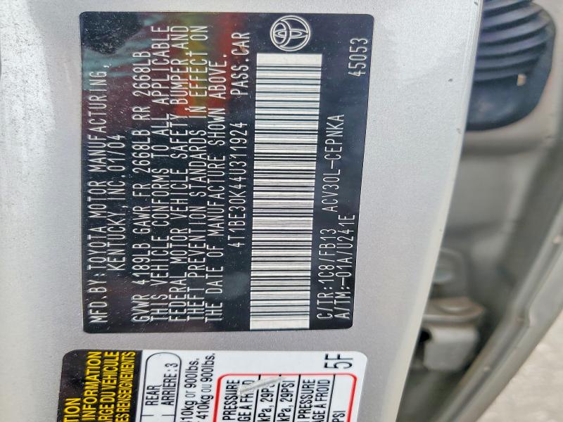 61794216 :رقم المزاد ، 4T1BE30K44U311924 vin ، 2004 Toyota Camry مزاد بيع