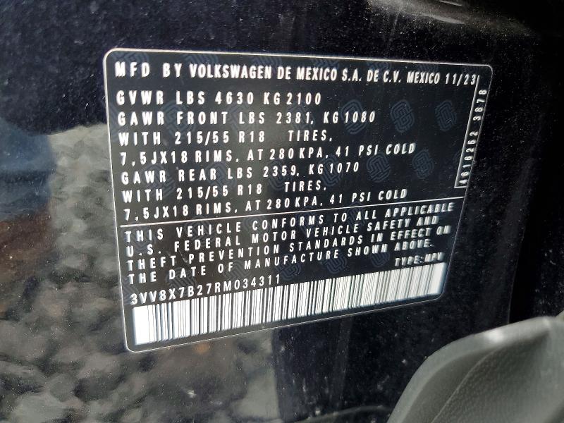 Aukcja sprzedaży 2024 Volkswagen Taos, vin: 3VV8X7B27RM034311, numer aukcji: 62971816