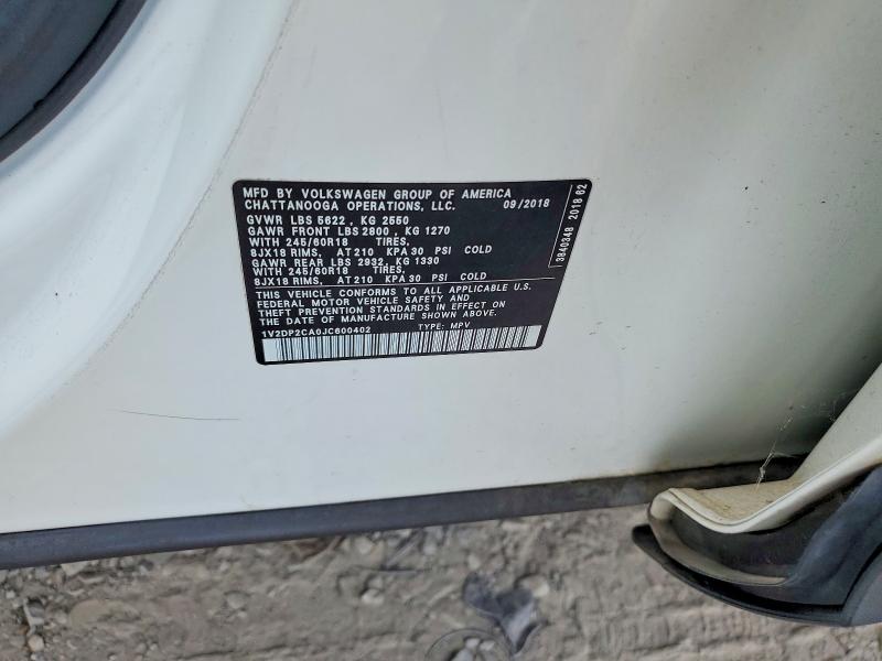 Продажа на аукционе авто 2018 Volkswagen Atlas, vin: 1V2DP2CA0JC600402, номер лота: 62748416