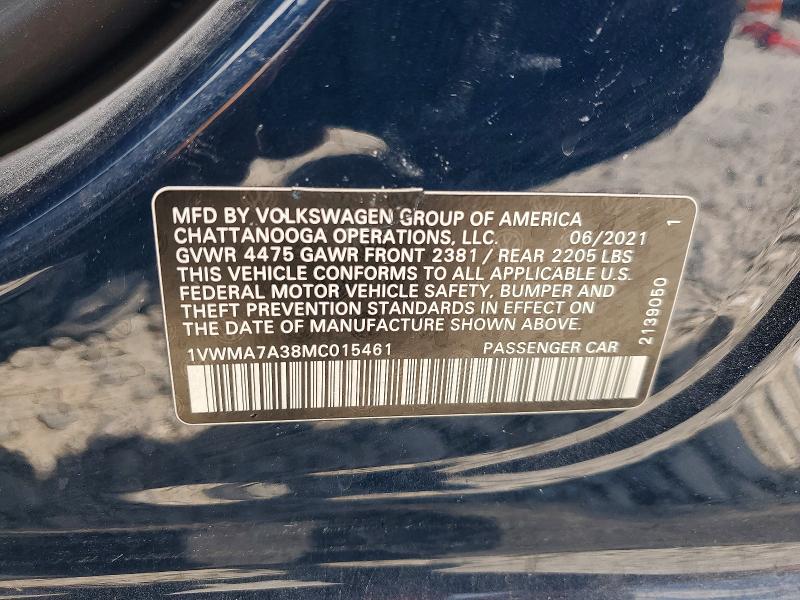 2021 Volkswagen Passat მანქანა იყიდება აუქციონზე, vin: 1VWMA7A38MC015461, აუქციონის ნომერი: 61604226
