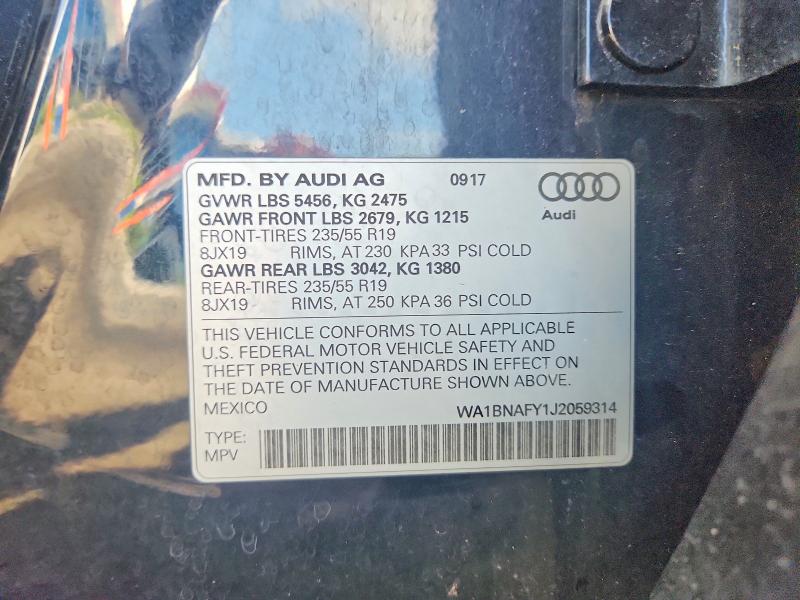 2018 Audi Q5 მანქანა იყიდება აუქციონზე, vin: WA1BNAFY1J2059314, აუქციონის ნომერი: 58772296