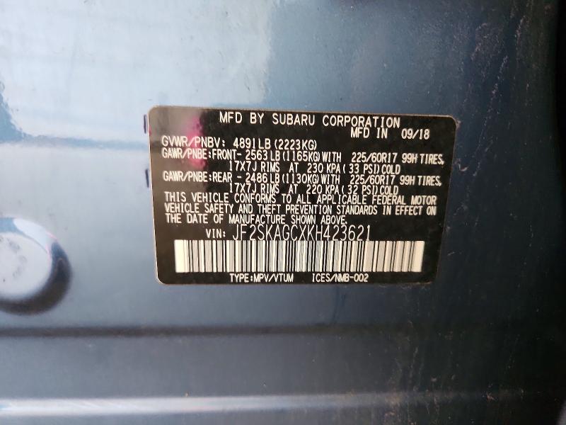 Aukcja sprzedaży 2019 Subaru Forester, vin: JF2SKAGCXKH423621, numer aukcji: 60942506