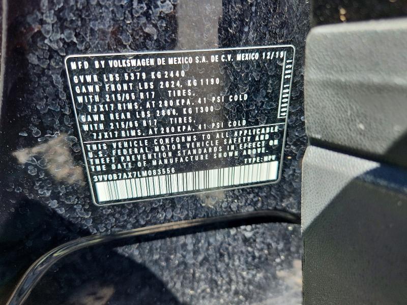 2020 Volkswagen Tiguan მანქანა იყიდება აუქციონზე, vin: 3VV0B7AX7LM083556, აუქციონის ნომერი: 59974766