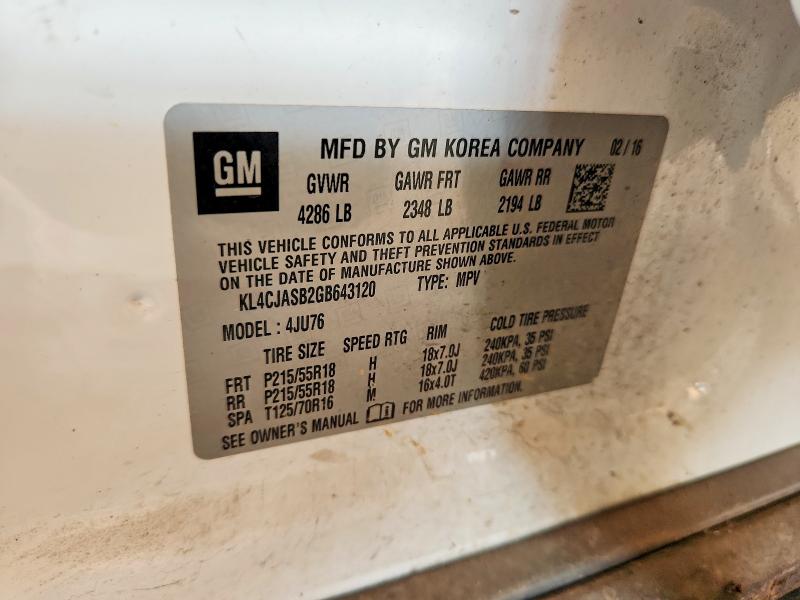 Aukcja sprzedaży 2016 Buick Encore, vin: KL4CJASB2GB643120, numer aukcji: 62989886