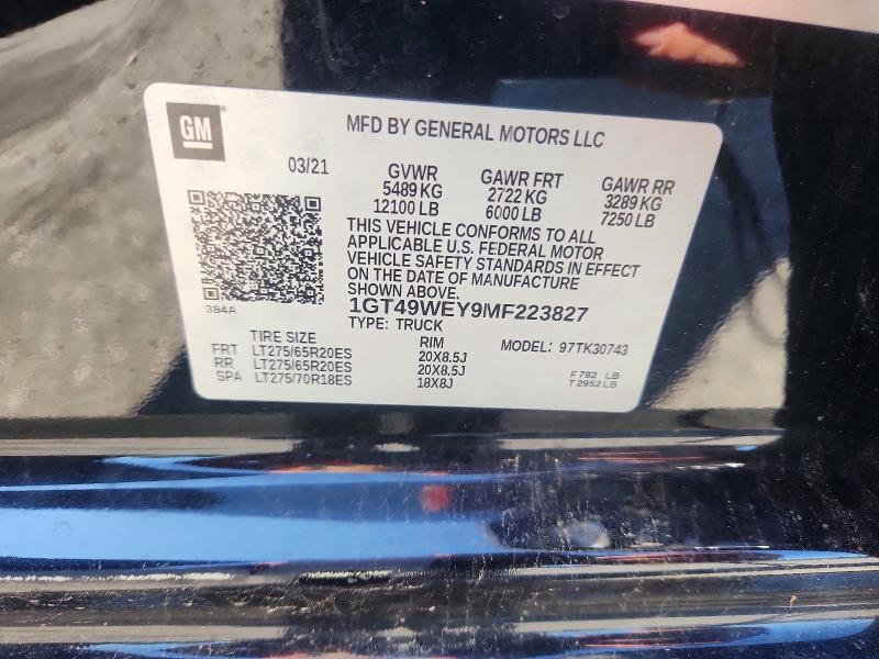 63425926 :رقم المزاد ، 1GT49WEY9MF223827 vin ، 2021 Gmc Sierra مزاد بيع