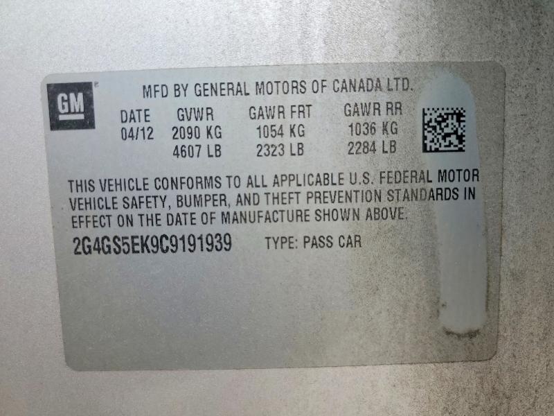 2012 Buick Regal მანქანა იყიდება აუქციონზე, vin: 2G4GS5EK9C9191939, აუქციონის ნომერი: 62872036