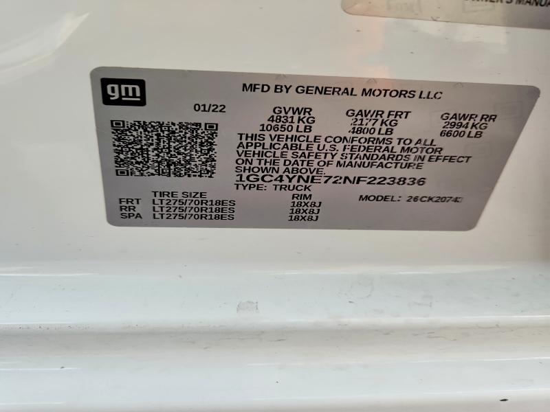62016076 :رقم المزاد ، 1GC4YNE72NF223836 vin ، 2022 Chevrolet Silverado مزاد بيع