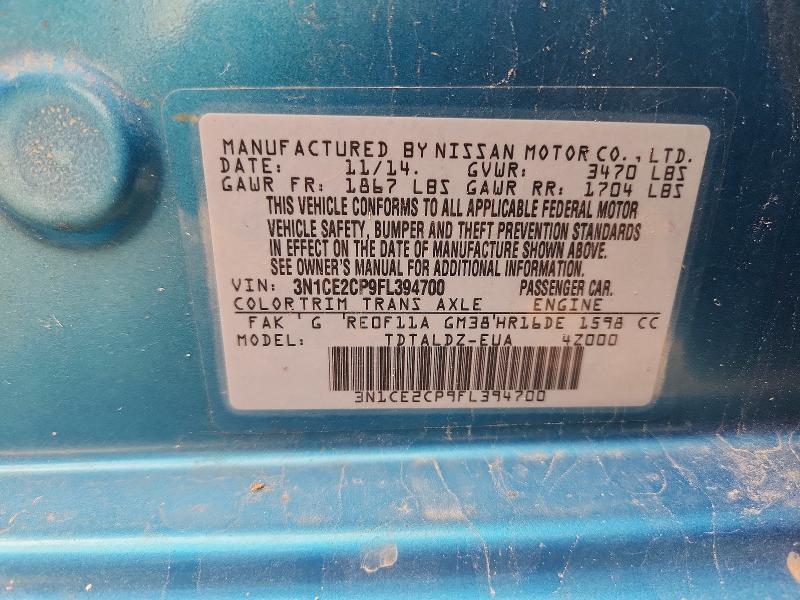 2015 Nissan Versa Note მანქანა იყიდება აუქციონზე, vin: 3N1CE2CP9FL394700, აუქციონის ნომერი: 60673376