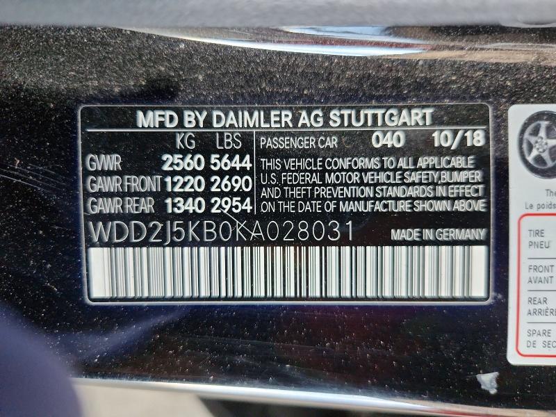 Aukcja sprzedaży 2019 Mercedes-benz Cls, vin: WDD2J5KB0KA028031, numer aukcji: 61368886