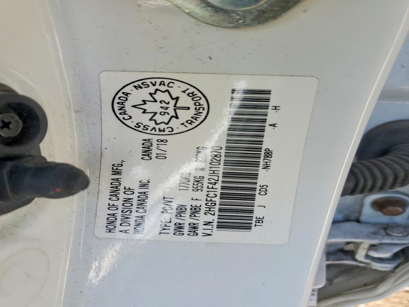 2018 Honda Civic მანქანა იყიდება აუქციონზე, vin: 2HGFC1F42JH102870, აუქციონის ნომერი: 60892156