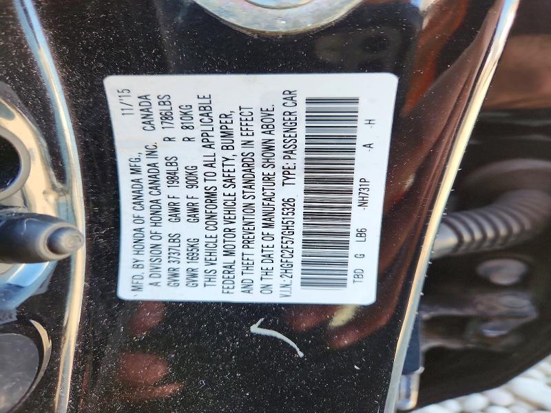 Aukcja sprzedaży 2016 Honda Civic, vin: 2HGFC2F57GH515326, numer aukcji: 62986036
