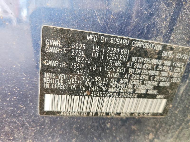 Aukcja sprzedaży 2020 Subaru Outback, vin: 4S4BTGPD0L3205074, numer aukcji: 62809746