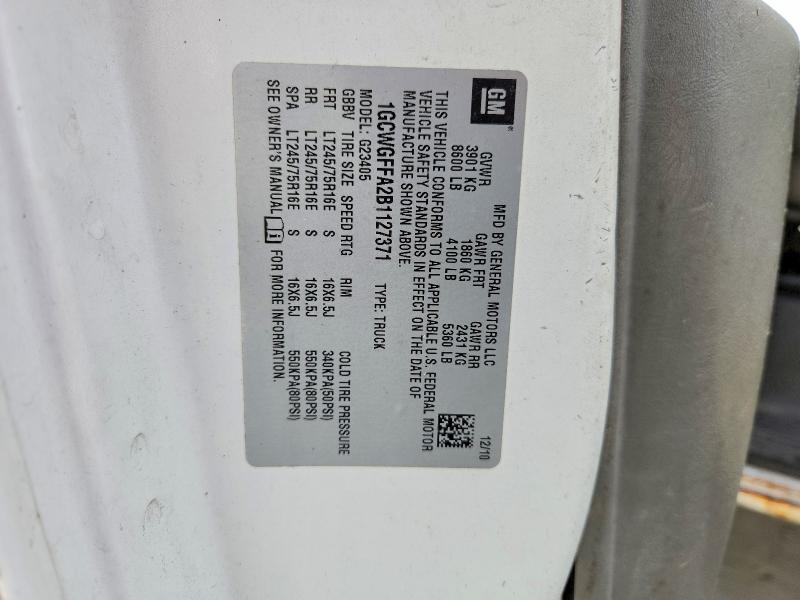 Aukcja sprzedaży 2011 Chevrolet Express G2500, vin: 1GCWGFFA2B1127371, numer aukcji: 61710026