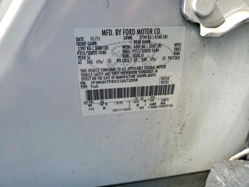 Aukcja sprzedaży 2012 Ford Explorer, vin: 1FMHK7F8XCGA72558, numer aukcji: 60307456