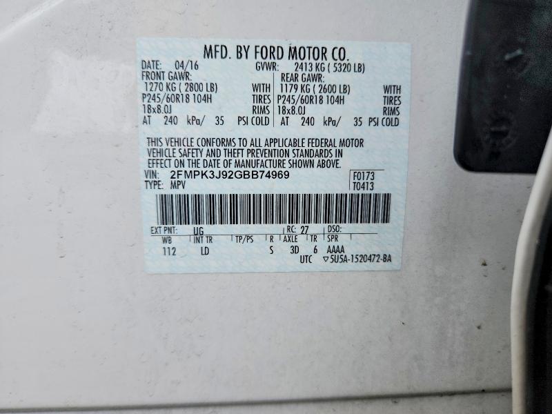 Aukcja sprzedaży 2016 Ford Edge, vin: 2FMPK3J92GBB74969, numer aukcji: 59603436