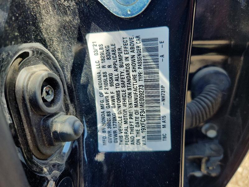 Продаж на аукціоні авто 2021 Honda Civic, vin: 19XFC1F34ME009273, номер лоту: 62568386