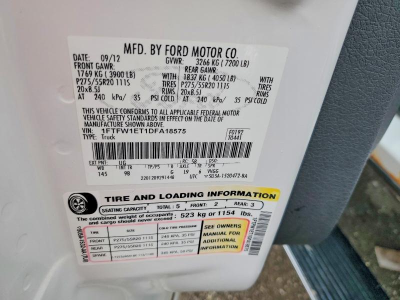 63285216 :رقم المزاد ، 1FTFW1ET1DFA18575 vin ، 2013 Ford F150 مزاد بيع
