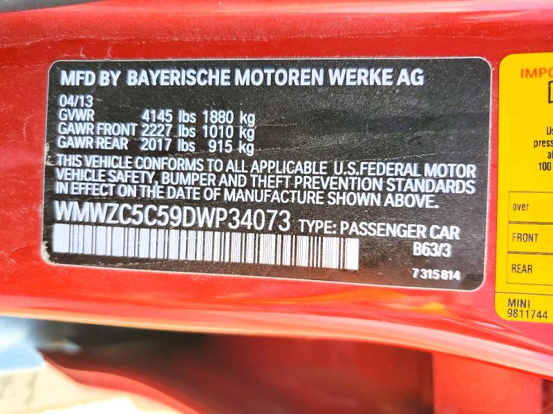 Продажа на аукционе авто 2013 Mini Cooper, vin: WMWZC5C59DWP34073, номер лота: 63570166