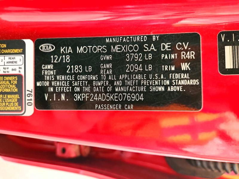 2019 Kia Forte მანქანა იყიდება აუქციონზე, vin: 3KPF24AD5KE076904, აუქციონის ნომერი: 60086986