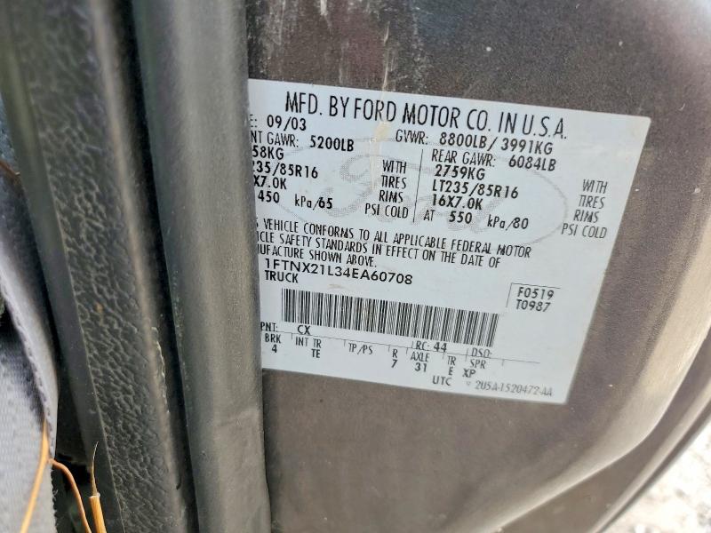 2004 Ford F250 მანქანა იყიდება აუქციონზე, vin: 1FTNX21L34EA60708, აუქციონის ნომერი: 62298046