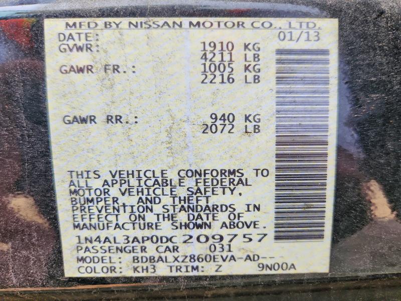 2013 Nissan Altima მანქანა იყიდება აუქციონზე, vin: 1N4AL3AP0DC209757, აუქციონის ნომერი: 58907676