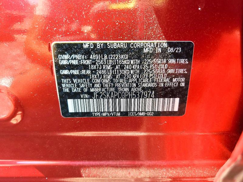 Продаж на аукціоні авто 2023 Subaru Forester, vin: JF2SKAPC0PH537974, номер лоту: 60963306