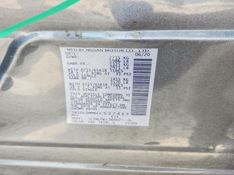 Aukcja sprzedaży 2020 Infiniti Qx60, vin: 5N1DL0MM6LC537413, numer aukcji: 62646826