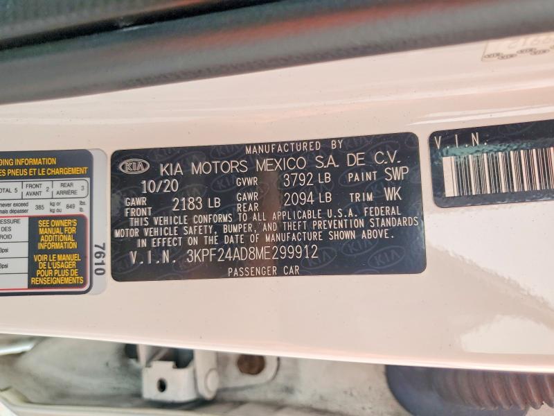 61299016 :رقم المزاد ، 3KPF24AD8ME299912 vin ، 2021 Kia Forte مزاد بيع