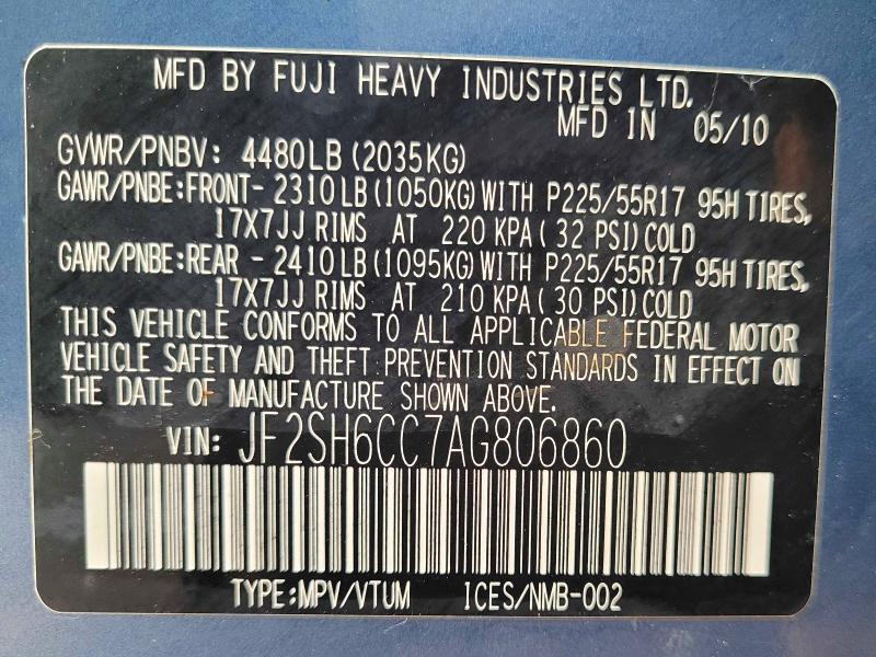 Продажа на аукционе авто 2010 Subaru Forester, vin: JF2SH6CC7AG806860, номер лота: 60138436