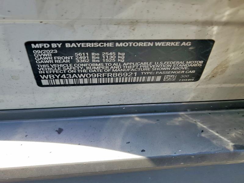 2024 Bmw I4 მანქანა იყიდება აუქციონზე, vin: WBY43AW09RFR86921, აუქციონის ნომერი: 62523616