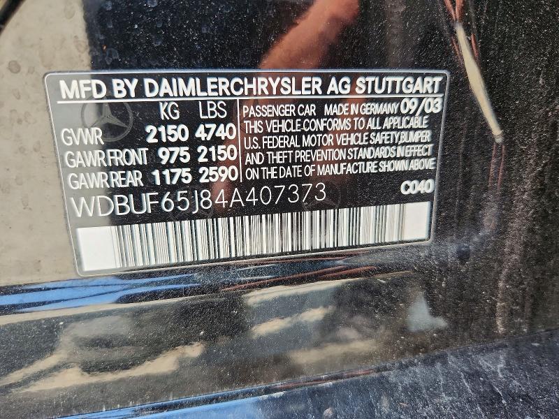 Продажа на аукционе авто 2004 Mercedes-benz E, vin: WDBUF65J84A407373, номер лота: 61183816
