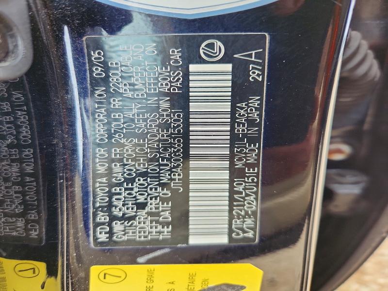 61959576 :رقم المزاد ، JTHBA30G365153051 vin ، 2006 Lexus Es مزاد بيع