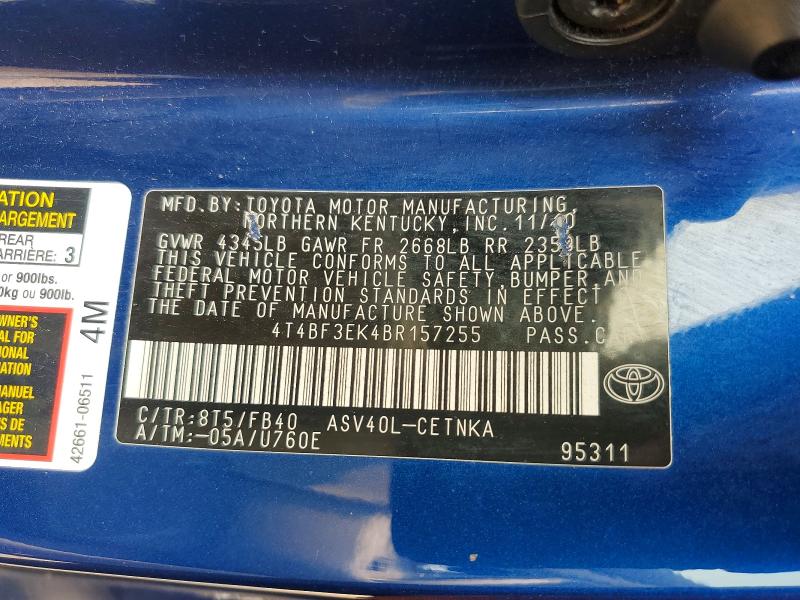 Продаж на аукціоні авто 2011 Toyota Camry, vin: 4T4BF3EK4BR157255, номер лоту: 60977556