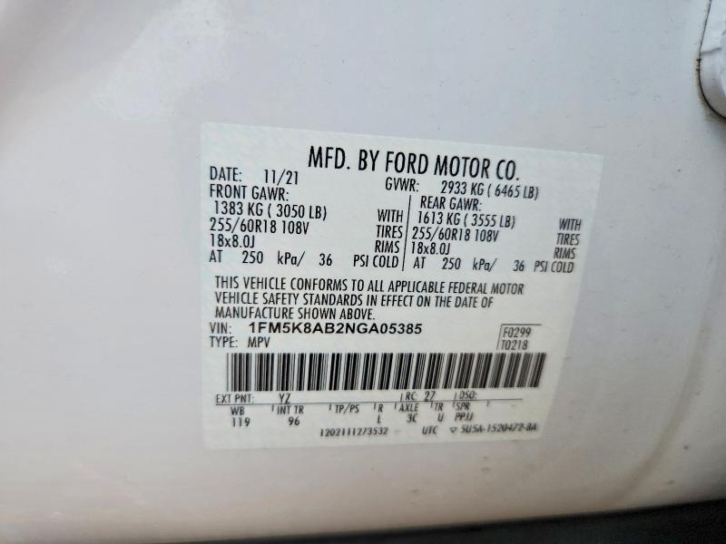 Auction sale of the 2022 Ford Explorer, vin: 1FM5K8AB2NGA05385, lot number: 62458126