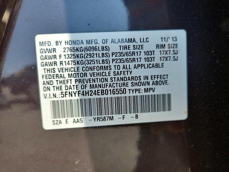Продажа на аукционе авто 2014 Honda Pilot, vin: 5FNYF4H24EB016550, номер лота: 59259356