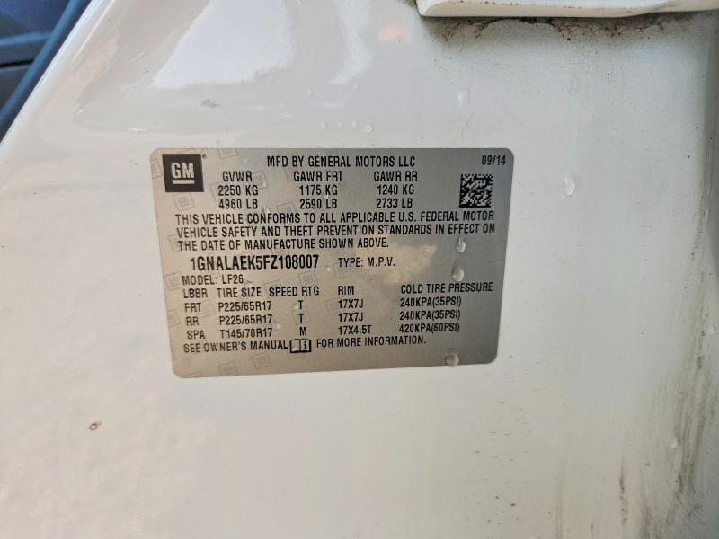 2015 Chevrolet Equinox მანქანა იყიდება აუქციონზე, vin: 1GNALAEK5FZ108007, აუქციონის ნომერი: 59622826