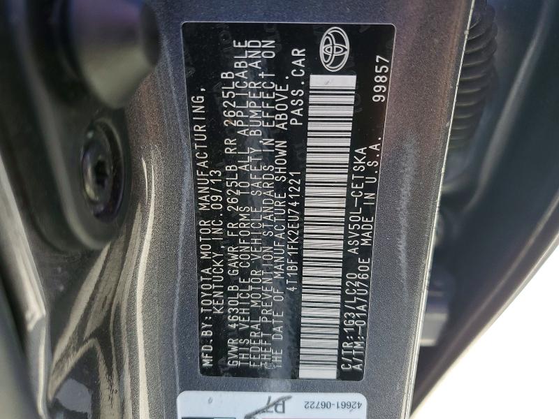 Aukcja sprzedaży 2014 Toyota Camry, vin: 4T1BF1FK2EU741221, numer aukcji: 60270446