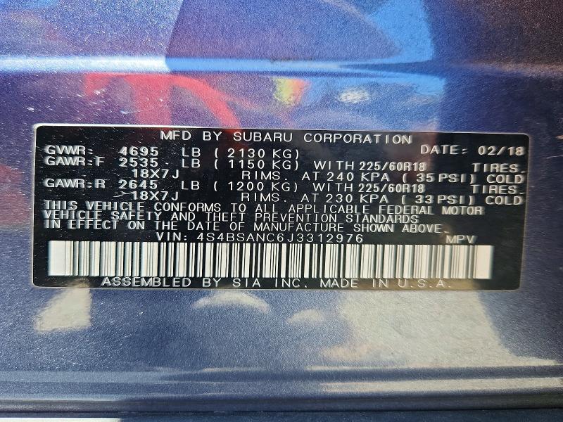Aukcja sprzedaży 2018 Subaru Outback, vin: 4S4BSANC6J3312976, numer aukcji: 59888506
