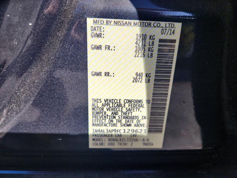 2015 Nissan Altima მანქანა იყიდება აუქციონზე, vin: 1N4AL3AP9FC129621, აუქციონის ნომერი: 62789056
