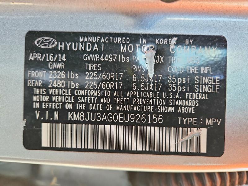 2014 Hyundai Tucson მანქანა იყიდება აუქციონზე, vin: KM8JU3AG0EU926156, აუქციონის ნომერი: 61894736